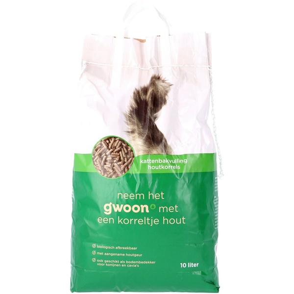 G'WOON kattenbak hout korrels 10 LT