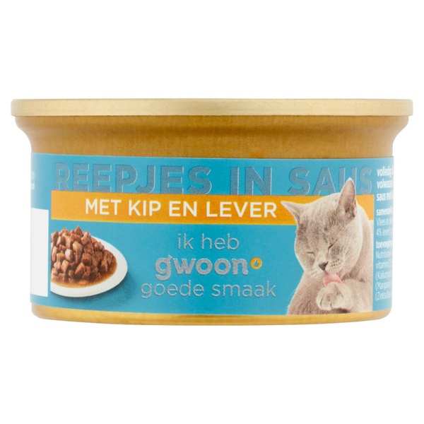 G'WOON kat kip lever  reepjes saus 85 GR