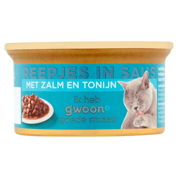 G'WOON kat zalm tonijn reepjes saus 85 GR