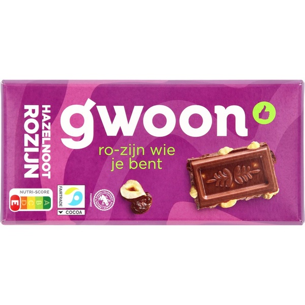 G'WOON tablet melk hazelnoot rozijn 200 GR
