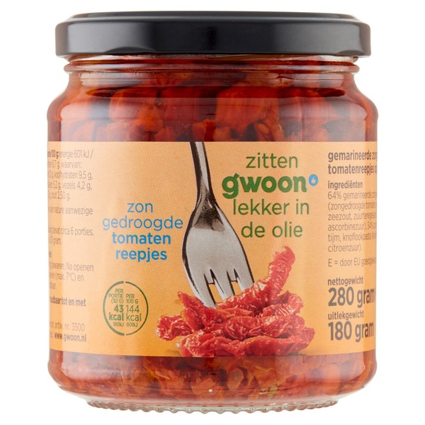 G'WOON zongedr. tomaat reepjes 280 GR